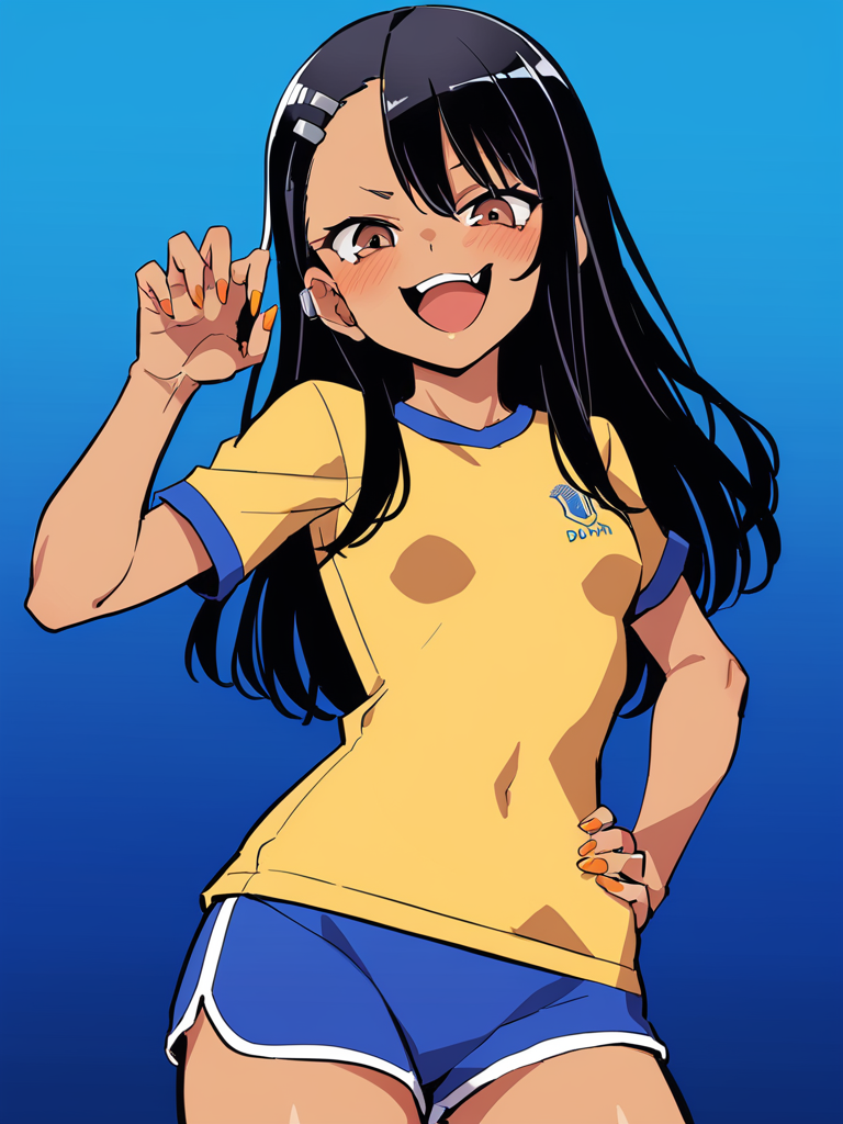 07859-2991098909-_lora_xl_Nagatoro Hayase2-000009_1_,Nagatoro Hayase is a girl with dark skin long black hair and brown eyes, 1girl, solo, shorts.png